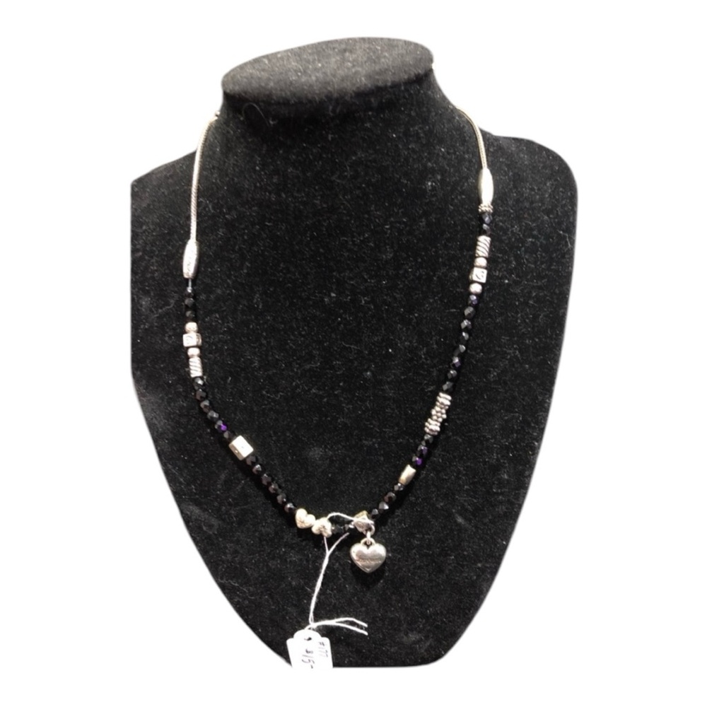 Unique Handmade Black Beaded Heart Necklace with Dream Charm One of a Kind